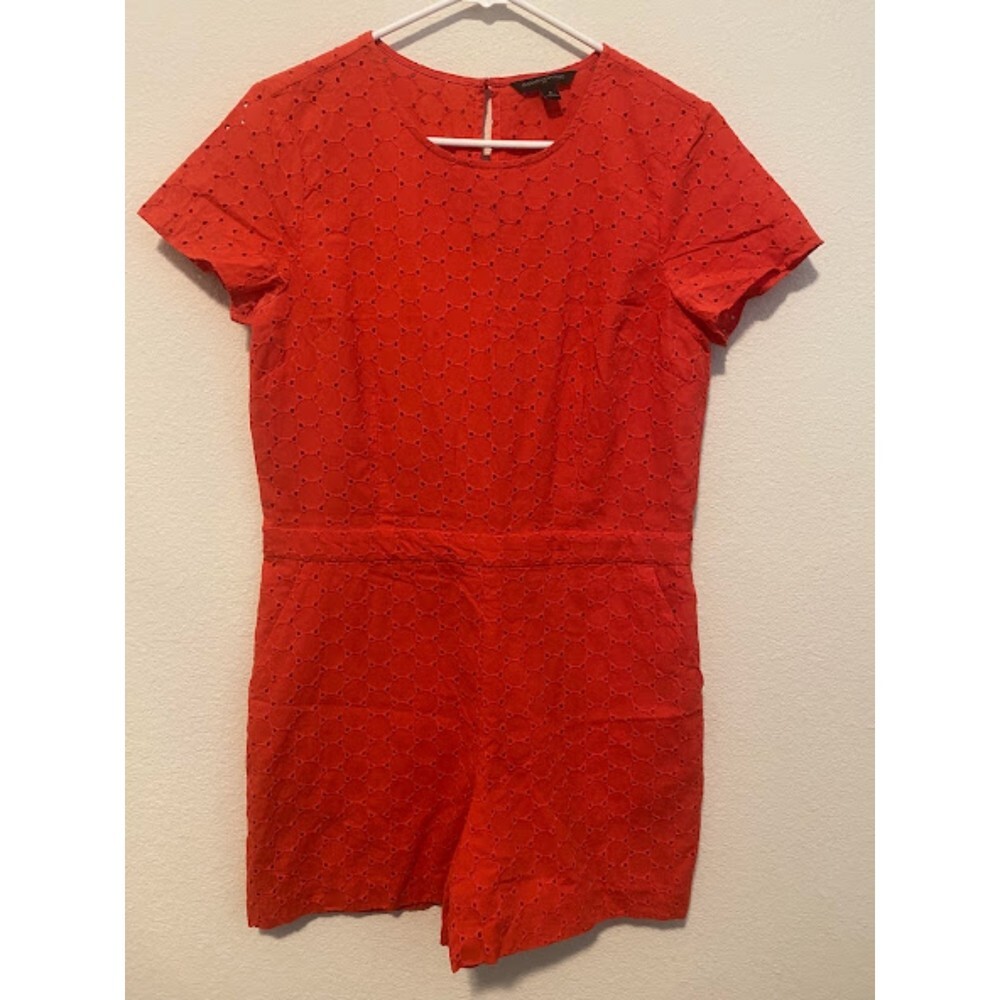 Banana Republic Orange Short Sleeve Lined Eyelet Romper Shorts Size 8